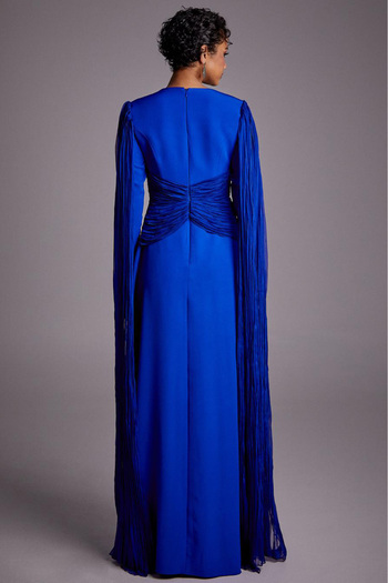 Tiara Women's Tulle Detailed Draped Evening Dress - Saks Blue