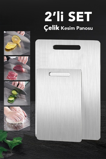 Meleni Home Set of 2 Stainless Steel Cutting Boards - Antibacterial Surface Hygienic Chopping Board