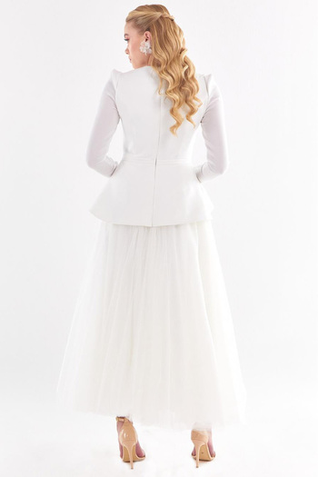 Tiara Women's Evening Dress with Tulle Skirt - Ecru