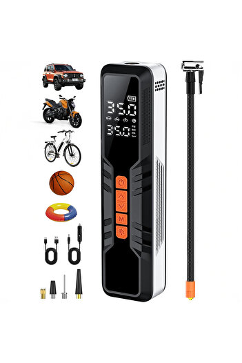 Elindor Compresor de aer portabil ® 150PSI, 10000mAh cu afișaj digital și lumină LED, negru