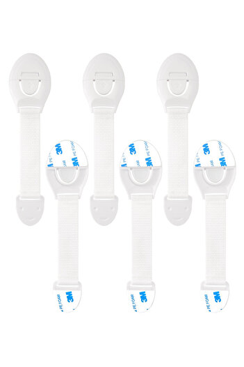 Fab N Funky Child Safety Cabinet Locks, Strong Adhesive, 0 Month+, 20 x 5 cm Each, White - 6 Pieces