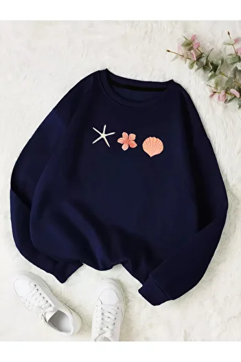uyguntarz Unisex Oyster Shells Printed Design Oversize Sweatshirt
