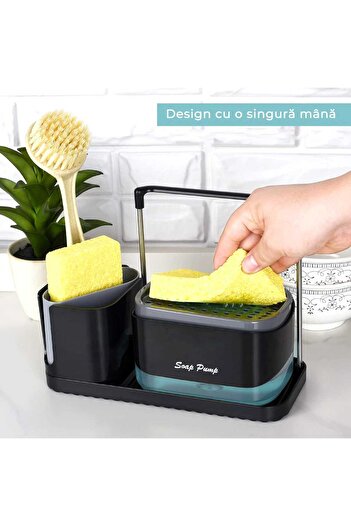 Elindor Dish soap dispenser set with sponge holder, tray, utensil organizer, brush and funnel