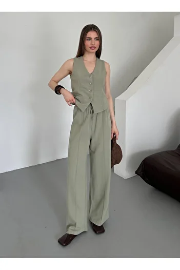 Laluvia Çağla 100% Cotton Lavin Linen Vest and Trousers Set