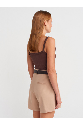 Dilvin 72154 Lyocell Blended Chino Shorts-Dark Beige