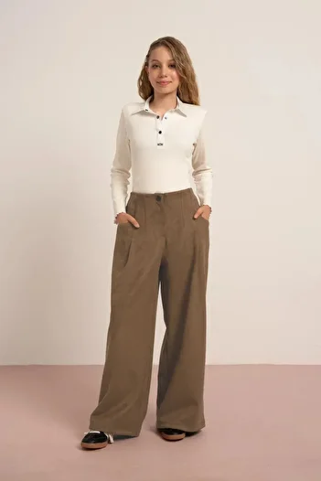 LOCO LOCO Girl's 7841 Plain Suede Pleated Waist Trousers
