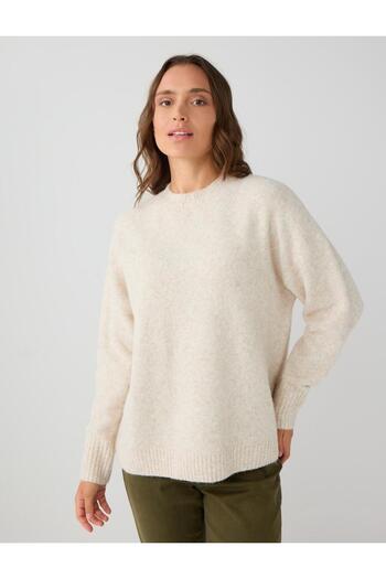 Jimmy Key Ecru Long Sleeve Crew Neck Wool Blend Knitwear Sweater
