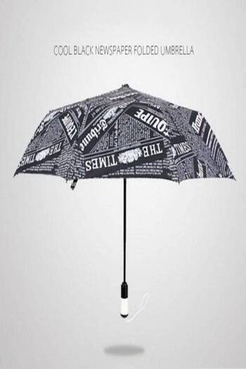 COOYA Three-Folding Umbrella ,Newspaper Pattern,Comfortable Grip,Durable