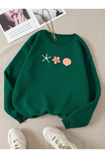 uyguntarz Unisex Oyster Shells Printed Design Oversize Sweatshirt