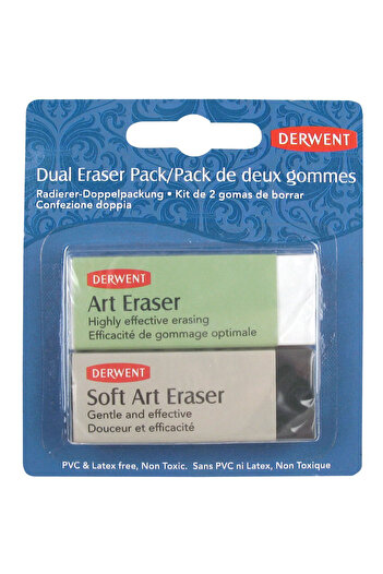 Derwent Set of 2 Professional erasers, one white square and one black with charcoal, blister pack