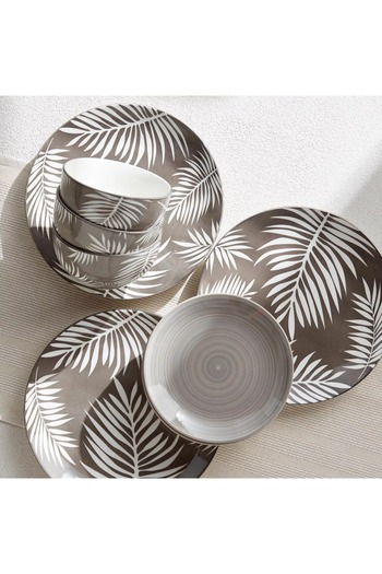 Generic Gris 12-Piece Stoneware Dinner Set - Serves 4