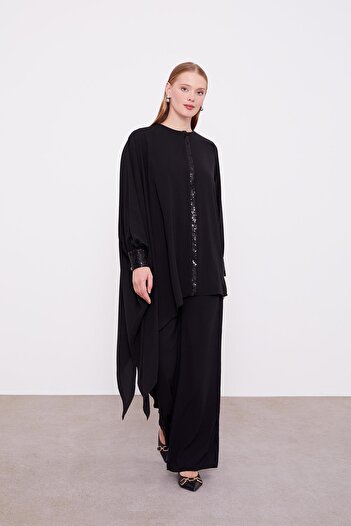 Levidor Black Sequin Detail Tunic Set