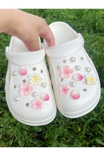 Choice ABSfenhuadan-18 18 pieces of pink flowers, white flowers, pink petals, white ABS pearl shoe buckle D