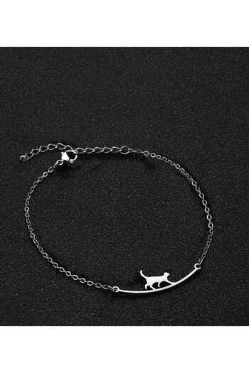sarıyer silver Stylish Steel Anklet Bracelet with Cat Figure, Suitable for Daily Use, Pet Cat Themed Anklet