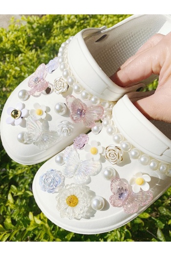 Choice Pink 25 pcs for Clogs decoration QQ color transparent butterfly flowers Creative diy detachable upp