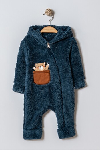 Chicsy Baby Winter Sweet Teddy Bear Pocket Hooded Welsoft Zippered Baby Jumpsuit
