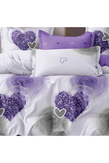 Pucioasa Fine linen bed linen with elastic, 6 pieces, Purple Hearts