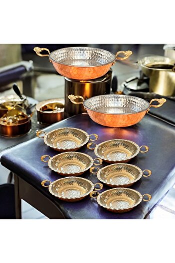 BARITCIOGLU Copper Menemen Omelette Frying Pan Presentation Set 8 Piece Set
