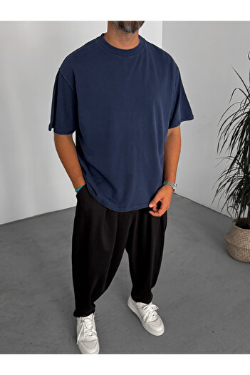 BYBASICMAN Lacivert Yıkamalı Basic T-Shirt C-1775/1772/2399
