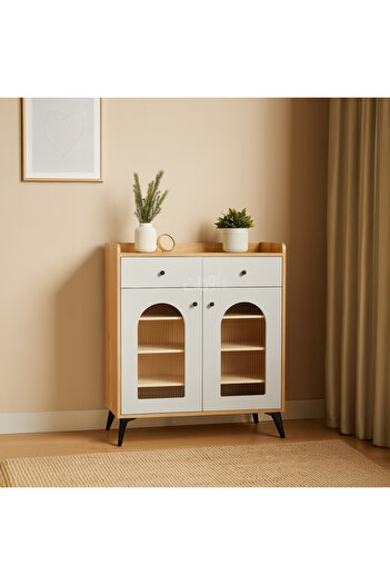 Ebticar Modern beige multi-purpose cabinet for storing utensils, ideal for kitchens and living rooms, size 80 cm