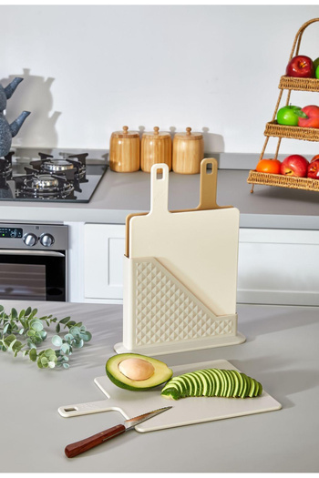 Cazoria Cutting Board Set with Stand and Portable (4 Pcs) - Beige