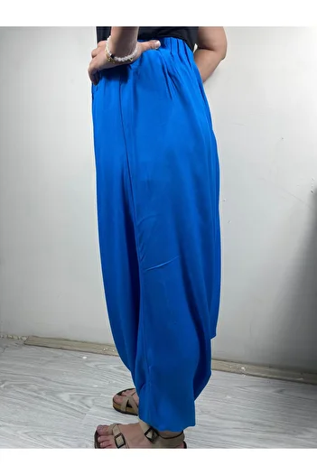 Sobe Hediyelik Saks Blue Casual Baggy Trousers – Elastic Waist, Comfortable Fit, Unisex Daily Wear