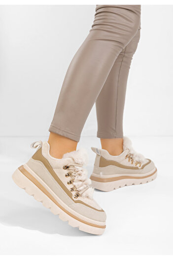 B T Shoes Béžové zimní tenisky dámské Clavira