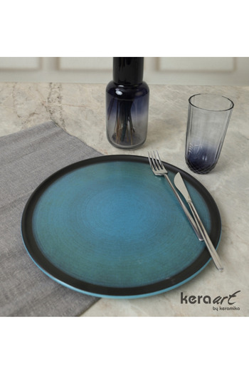Keramika Pizza Plate 30 cm Matte Black Blue 2 Pieces