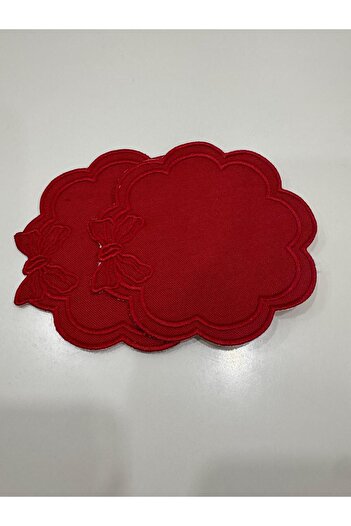 İNCİ ÇEYİZ 2 Pieces of Linen Bow Embroidered Coffee Side Cocktail Napkin & Coaster.