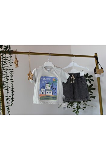 genybaby Baby Boy Summer T-Shirt Shorts Set - Printed 2-Piece Set - Gray
