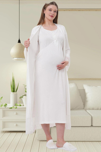 Mavelle Women's Maternity Lace Dressing Gown Nightgown Set 6204