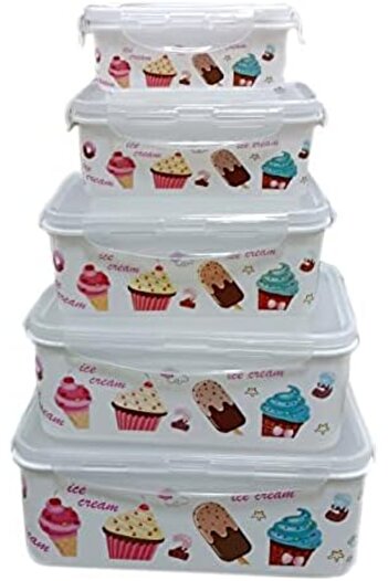SAQOWARE ALSAQER- Set of 5Pcs Food Storage Containers, Kitchen & Refrigerator Storage Sealed Box, Lunch Box S