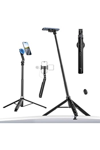 ulanzi TT88 Magnetic Tripod for iPhone, 57" Extendable Selfie Stick with Remote, 2-in-1 Phone Clip &