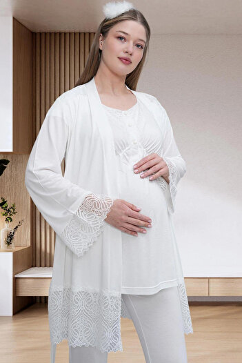 Mavelle Women's Lace Detailed Dressing Gown Maternity Maternity Pajama Set 6203