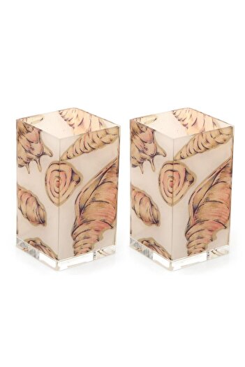 Bosphorus 2 Pieces Pen Holder with Oyster Pattern Office Supplies 6X6X12Cm 300ml