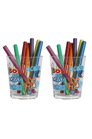 Bosphorus 2 Pieces Pen Holder with Marine Pattern Office Supplies 8X8X9Cm