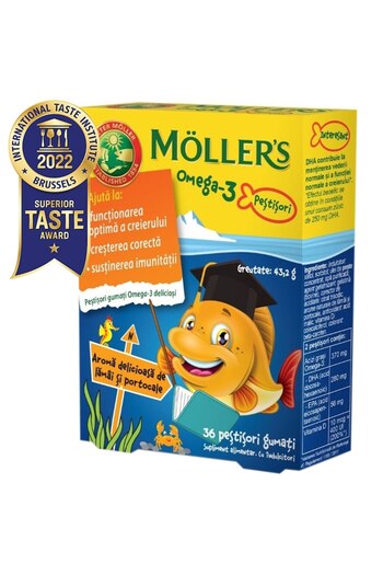 Möller's Omega-3 Gummies Moller's, Lemon and Orange Flavor, 36 Gummy Fish