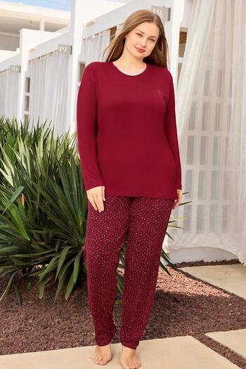 Aydoğan Women's Inci Plus Size Cherry Red Pajamas Set 0496