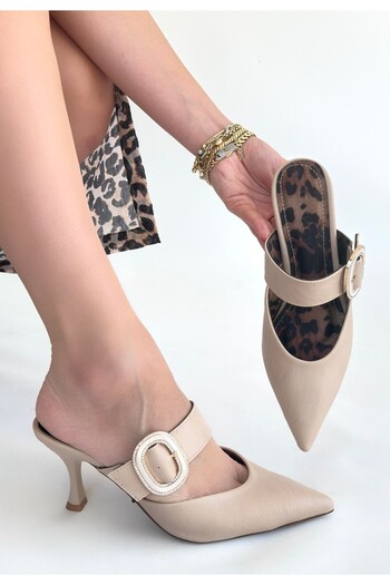 pabucmarketi Beige Women's Heeled Slippers