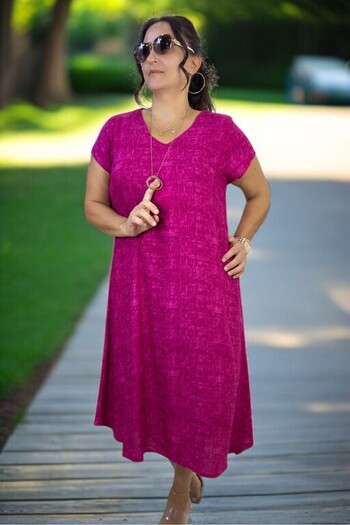 yagmurberen Short Sleeve V-Neck Comfortable Fit Cotton Viscose A-Line Plus Size Dress