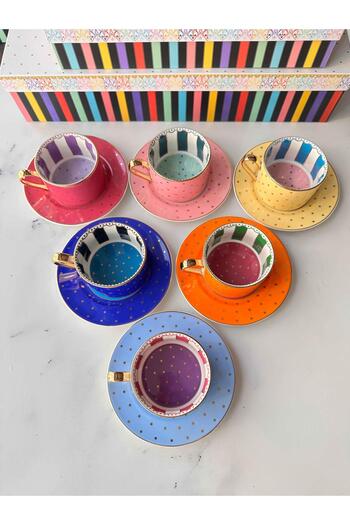 ROSSEV Tea Cup Colorful Polka Dot 6 Persons 12 Pieces