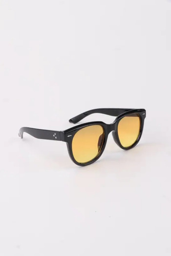 MACERATİ Oval Unisex Black Oval Frame Yellow Glass Sunglasses