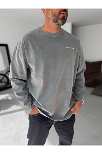 BYBASICMAN Gray Washed Embossed Sweatshirt Tw-7023