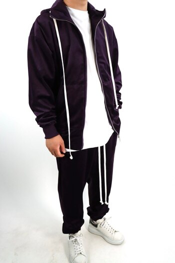 Urban Collection ,zippered sweatshirt and purple velvet pants set