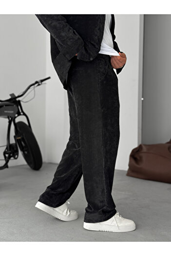 BYBASICMAN Siyah Kadife Baggy Pantolon TW-7016
