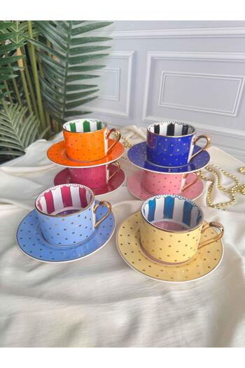 ROSSEV Tea Cup Colorful Polka Dot 6 Persons 12 Pieces