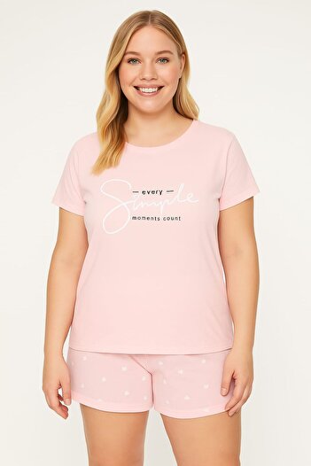 enmodaiçgiyim Pink 100% Cotton Women's Shorts Pajama Set – Soft Fabric, Comfortable and Stylish Loungewear