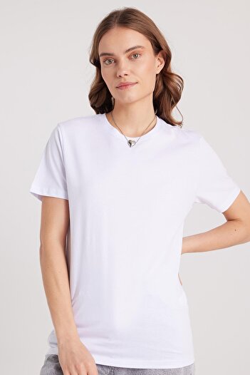 Tudors Women's Slim Fit Slim Fit 100% Cotton Soft Textured White Crew Neck T-Shirt