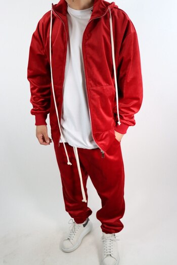 Urban Collection ,red velvet zipper hoodie and pants set
