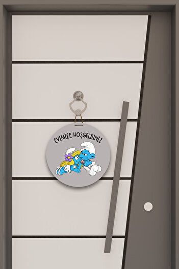 Dormot Digital Print Gray, Standard, Welcome to Our Home with a Smurf Theme, Door Ornament, Wall Ornament